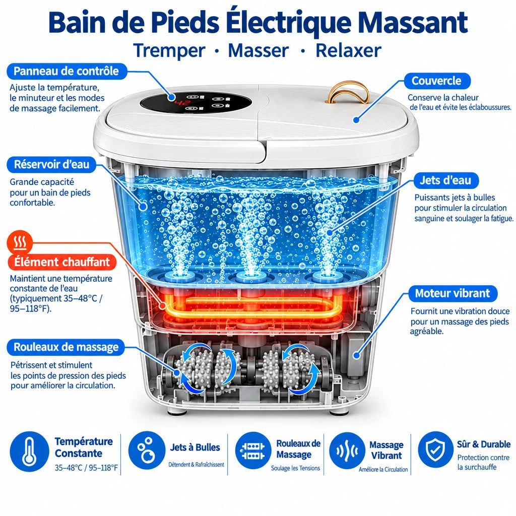 Bain de Pieds Électrique Chauffant Massant
